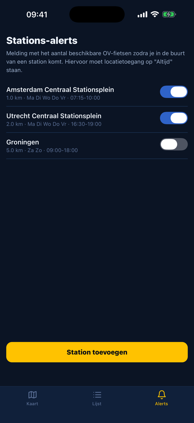 Overzicht van ingestelde stations-alerts
